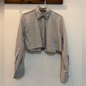 Zara Striped Cropped Button-Up Top